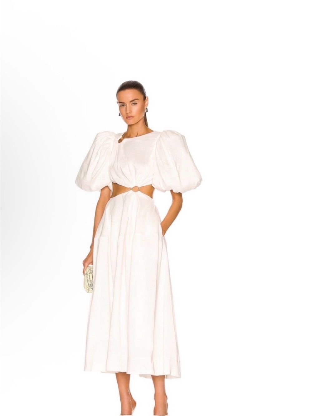 Aje Vanades Ivory Ring-Detail Midi Dress